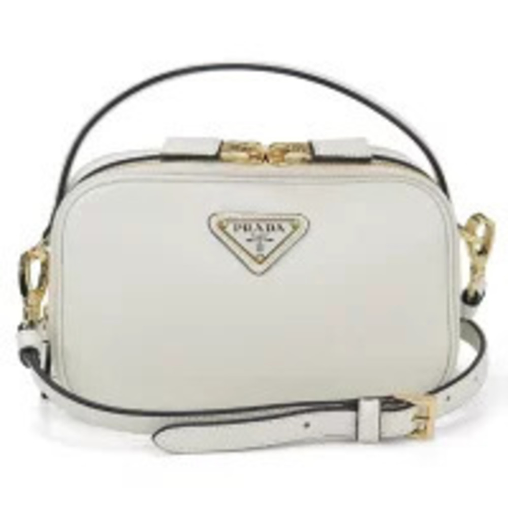 Prada white leather Odette Bag enameled triangle logo